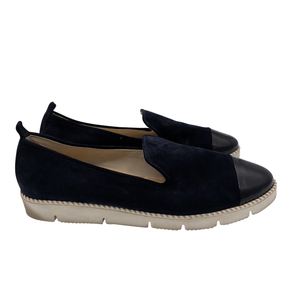 Paul Green Daniella Navy Suede Black Patent Cap Toe Loafers Womens 7 UK 4.5